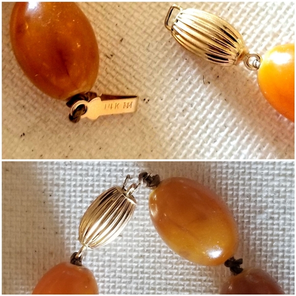 Vtg ATQ EGG YOLK AMBER 30" GRADUATED BEAD necklace 14K GOLD CLASP 76 grams - Picture 6 of 9